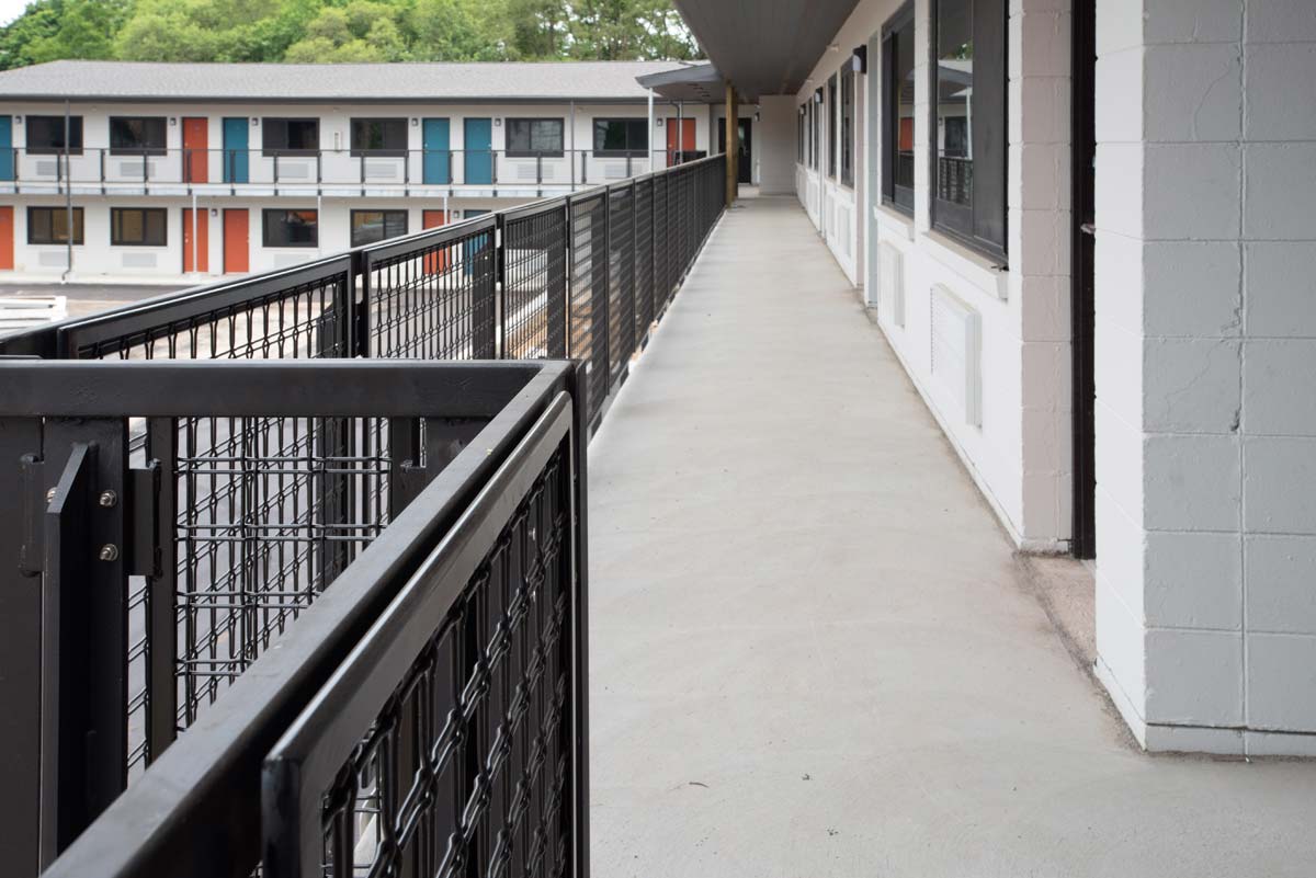 exterior view of railing at apartment complex