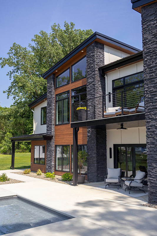 photo of modern lake house patio